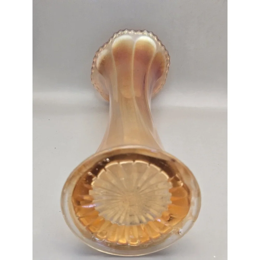 Vintage Swung Marigold Orange Iridescent Carnival Glass Vase B#33